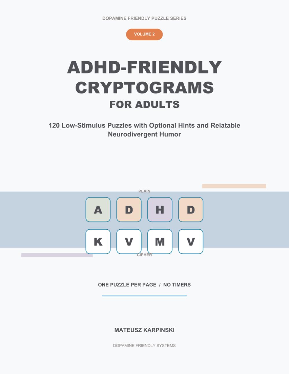 Cover of ADHD-Friendly Cryptograms for Adults, Volume 2